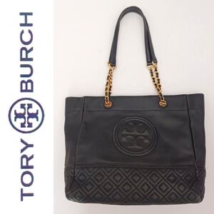 Tory Burch Black Quilted Leather Tote